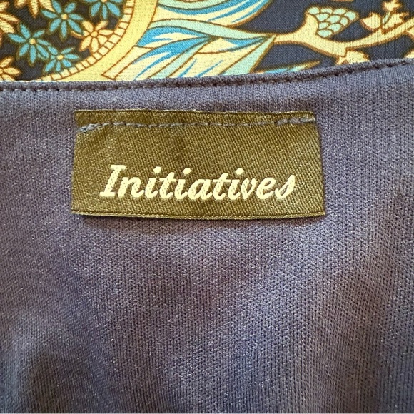 Initiatives Blue and Black Asymmetrical Poncho Sleeve Boho Blouse - Picture 10 of 11